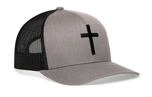 Cross Trucker Hat | Gray-Black bold cross Snapback