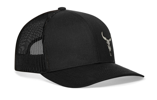 Bull Skull Trucker Hat | Black Steer Snapback