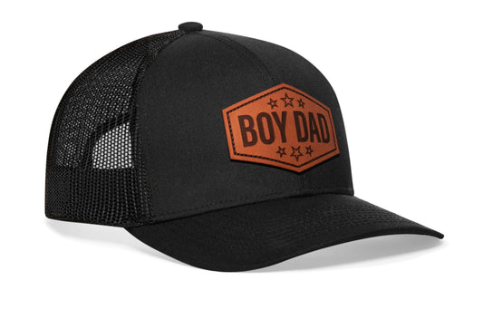 Boy Dad Leather Trucker Hat | Black Snapback