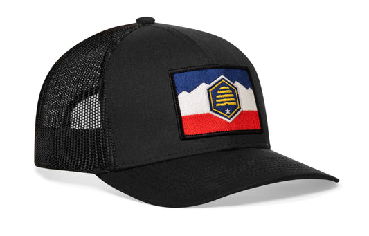 Utah Flag Trucker Hat | Black Utah Flag Snapback