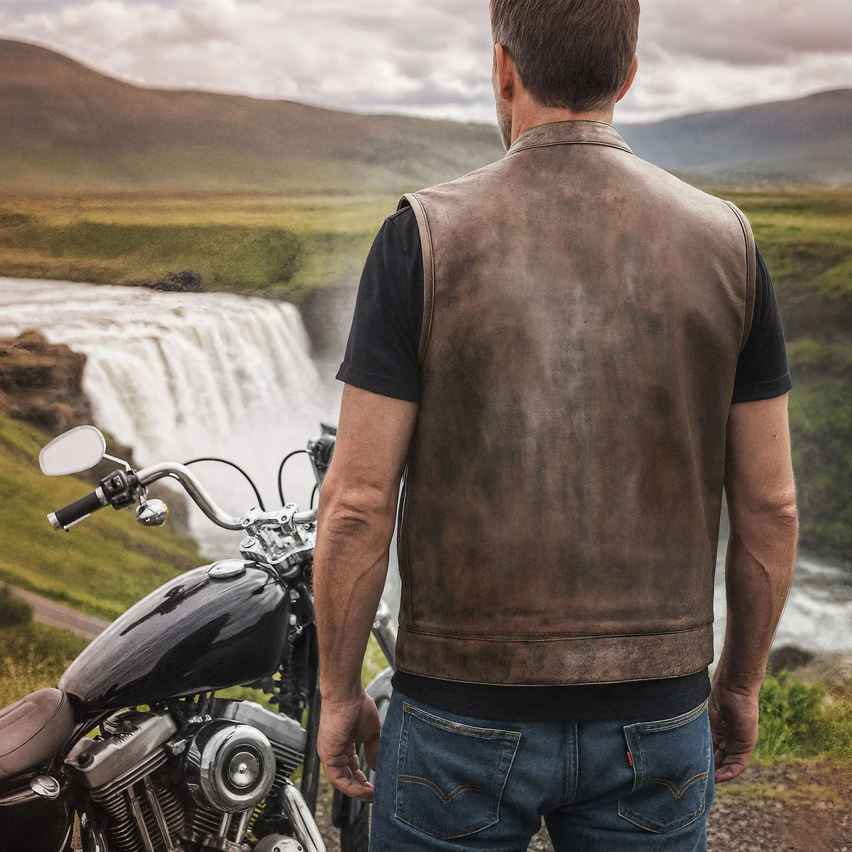 Hot Leathers VSM1035 Men's Distressed Brown Motorcycle 'Conceal and Carry' Club Leather Biker Vest