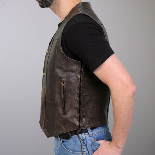 Hot Leathers VSM1040 Men's Retro Brown Motorcycle style 'Side Lace' Leather Biker Vest