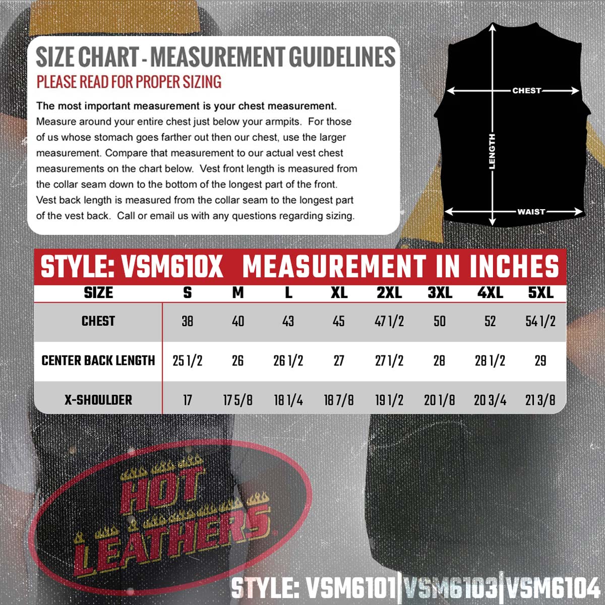 Hot Leathers VSM6101 Men's Motorcycle Club style Carry Conceal Black Denim and Leather Biker Vest