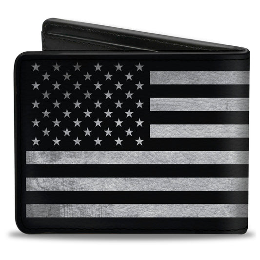 Bi-Fold Wallet - American Flag Weathered Black White