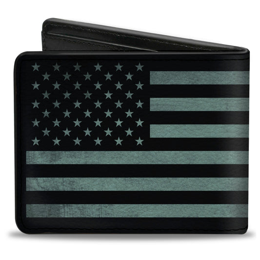 Bi-Fold Wallet - Americana Stars & Stripes Weathered Black Gray
