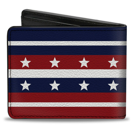 Bi-Fold Wallet - Americana Stripe w Stars2 Blue Red White