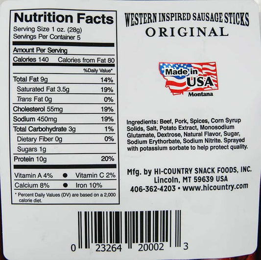 Western Style Meat -Sausage Sticks - Original Flavor