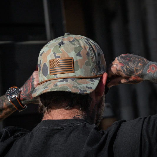 American Flag Leather Patch Crushable Rope Snapback Hat