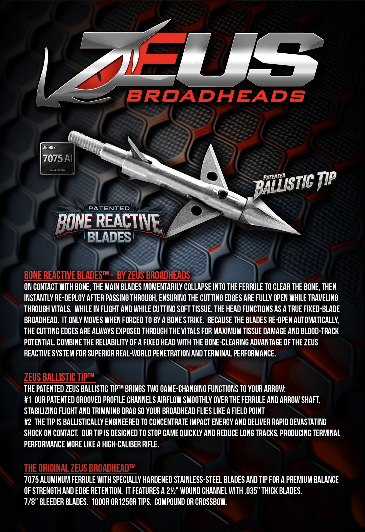 ZEUS BROADHEADS 100GR OR 125GR (3 PACK)