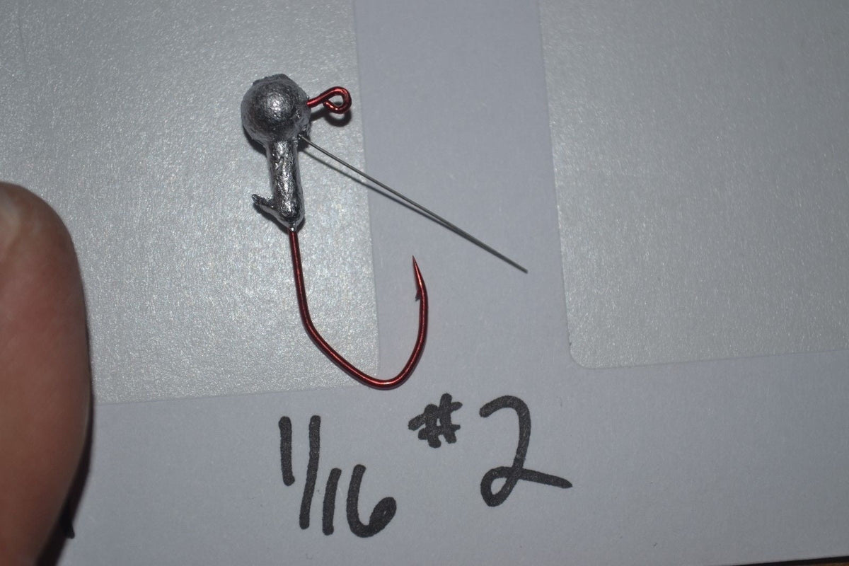 25pc Cam's 1/16 Round Head Weedless Jig Head #2 Red (Laser Sharp) Nasty Bend Hooks