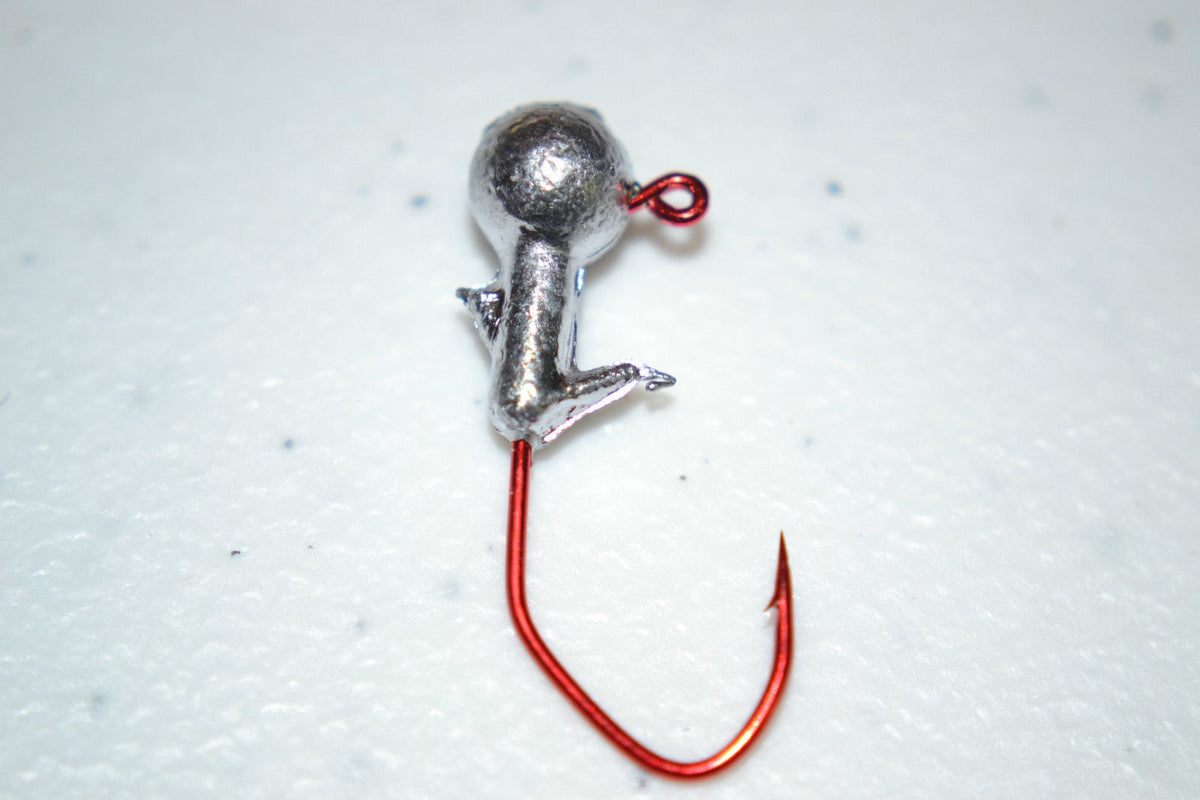 35 pc Cam's 1/32 Minnow Jig Head Double Barbed Collar #2 Red(Laser Sharp) Nasty Bend Hooks Barb Collar