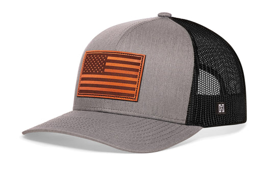 American Flag Trucker Hat Leather | Leather USA Snapback