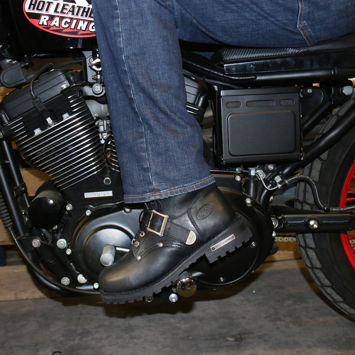 Men's Iron Buckle Black Logger Boots - BTM1006