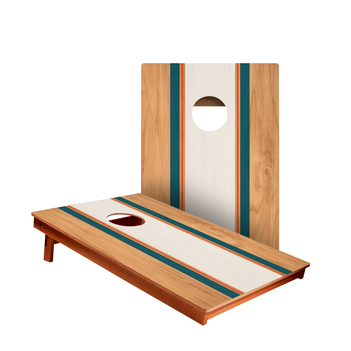 Classic Stripes Teal Orange Backyard 2300 Cornhole Boards
