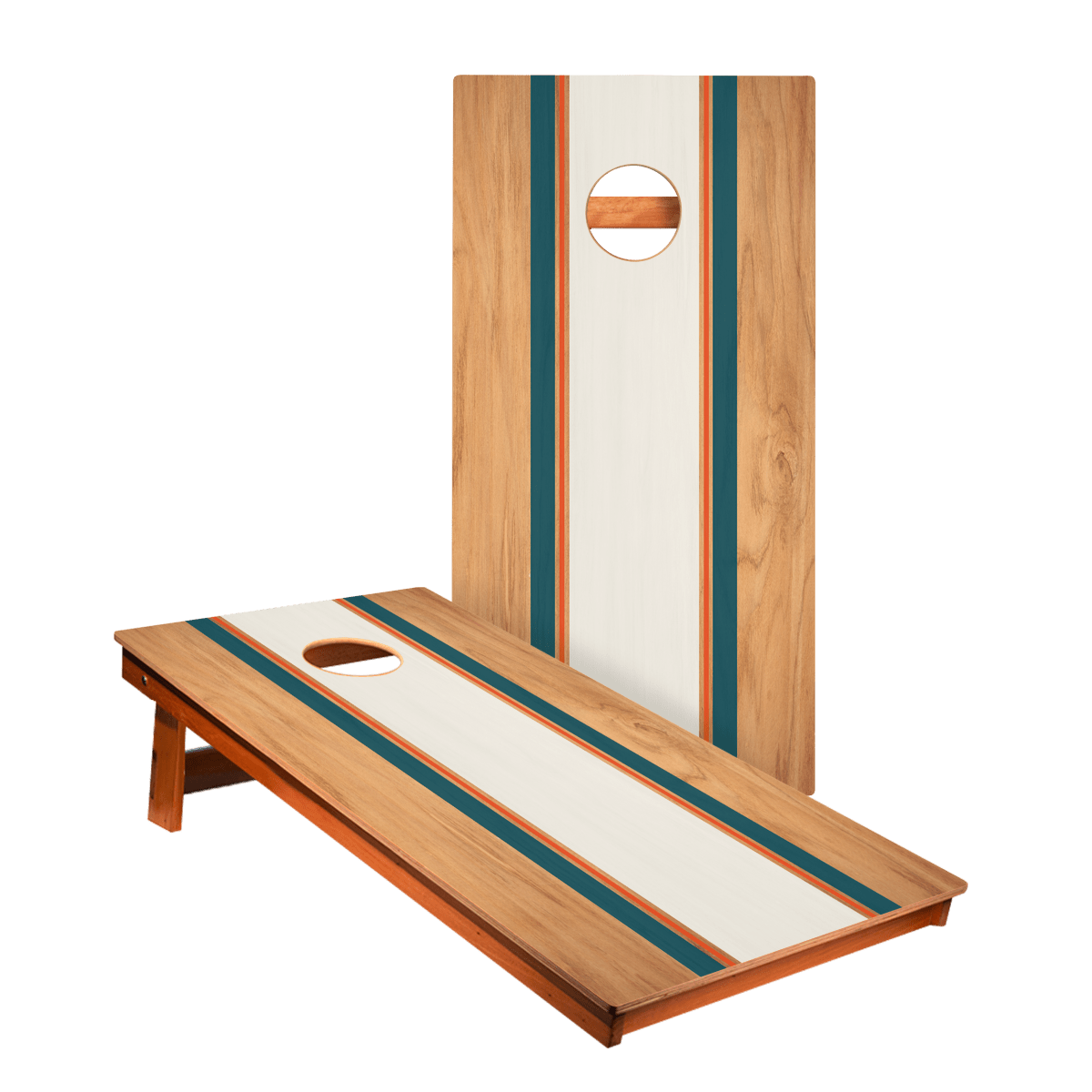 Classic Stripes Teal Orange Backyard 2400 Cornhole Boards