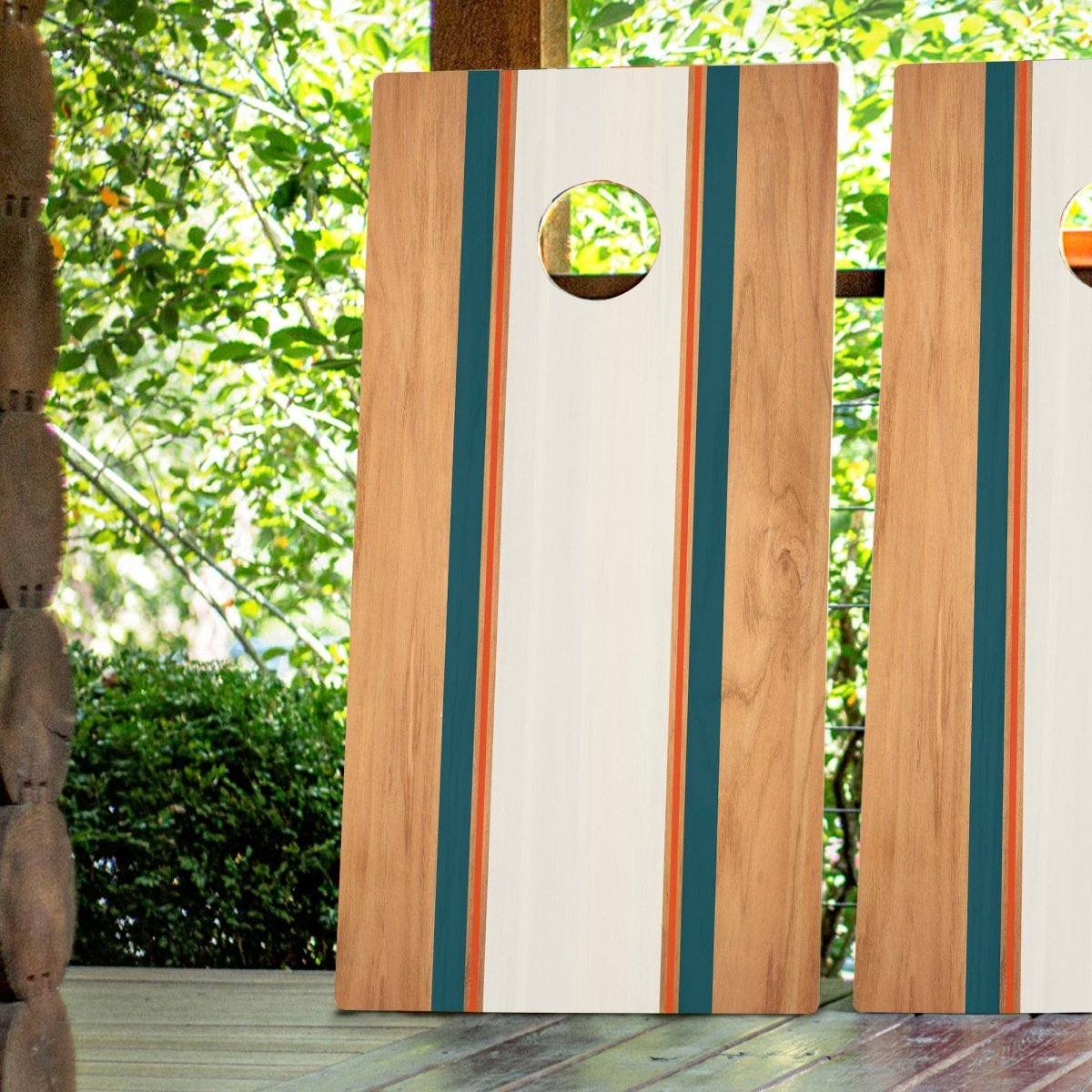 Classic Stripes Teal Orange Backyard 2400 Cornhole Boards