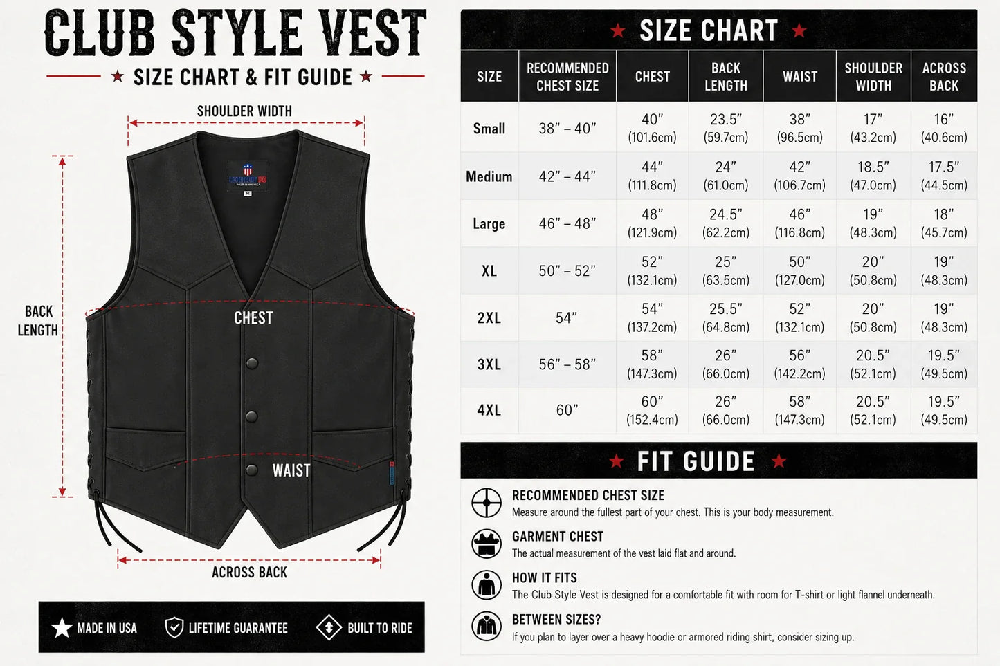 Legendary Men's Leather Club Motorcycle Vest