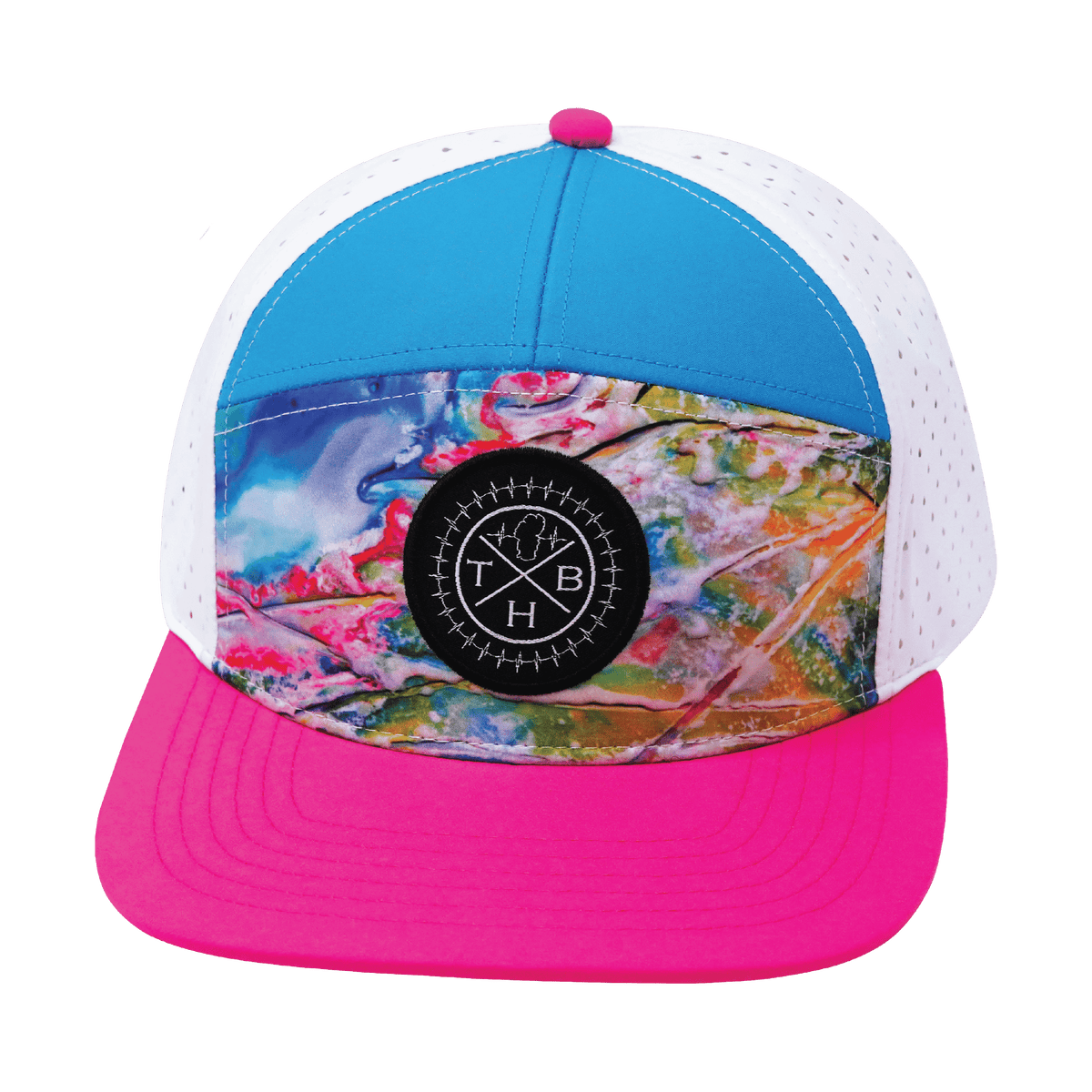 Color Vibes Hat - Flat Bill - Candy Land - Neon Pink / Neon Blue / White - Laser Mesh