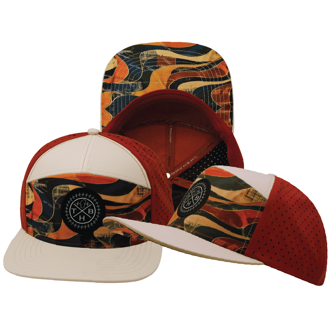 Color Vibes Hat - Flat Bill - Rustic River - Cream / Red Rock - Laser Mesh
