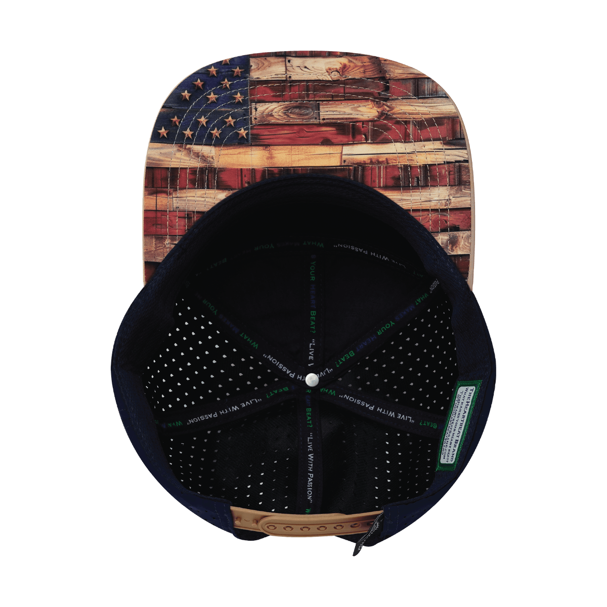 Color Vibes Hat - Flat Bill - Stained Flag - Light Tan / Navy - Laser Mesh