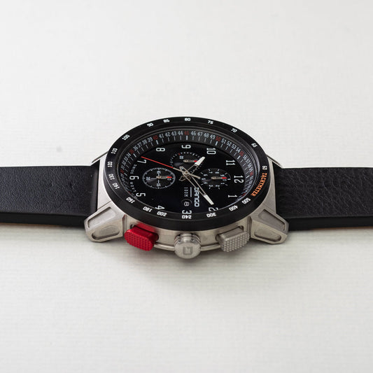CR-01 - Chrono Watch with Italian Leather Strap - Jet Black