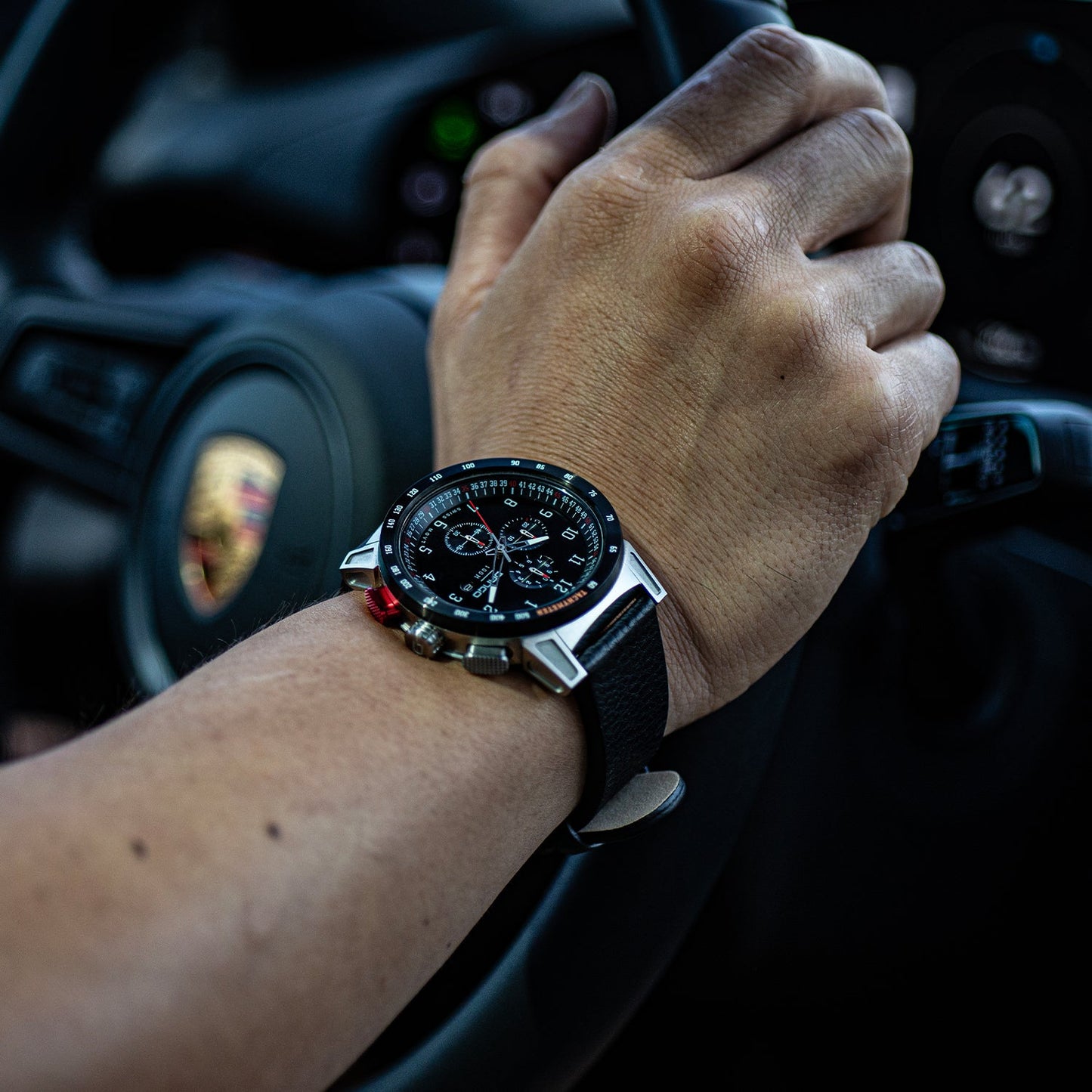 CR-01 - Chrono Watch with Italian Leather Strap - Jet Black