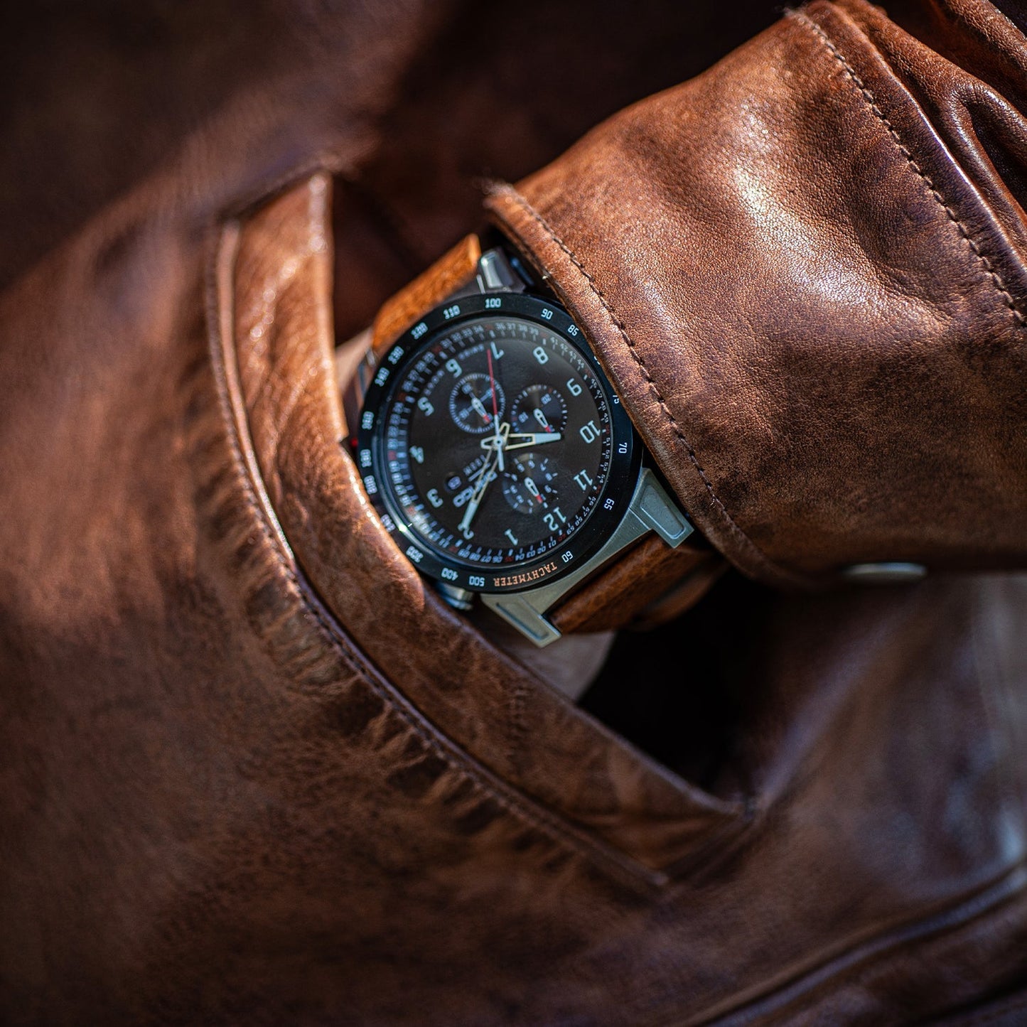 CR-01 - Chrono Watch with Italian Leather Strap - Whiskey Brown