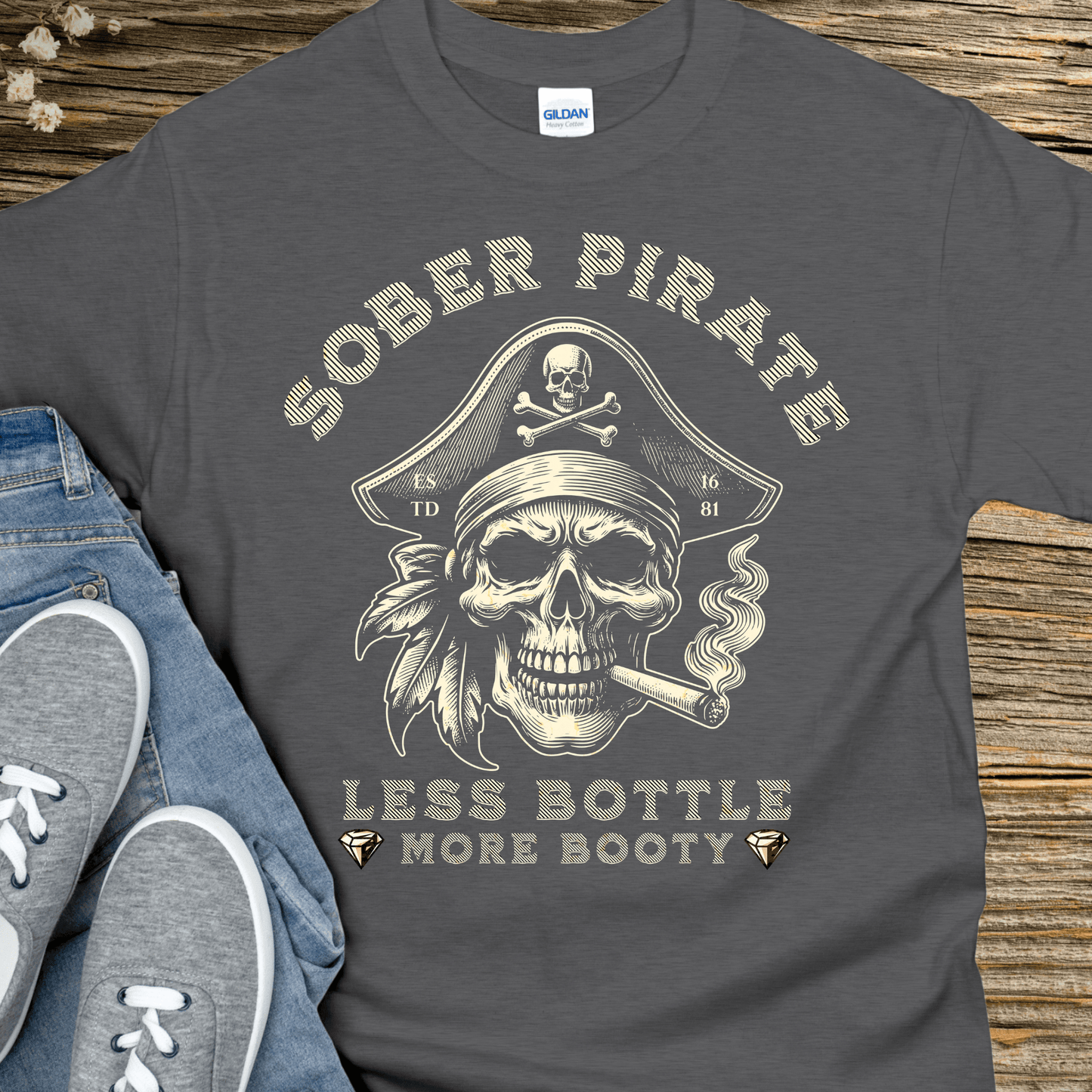 Custom Recovery T-Shirt | Inspiring Sobriety | Sober Pirate - Less Bottle More Booty