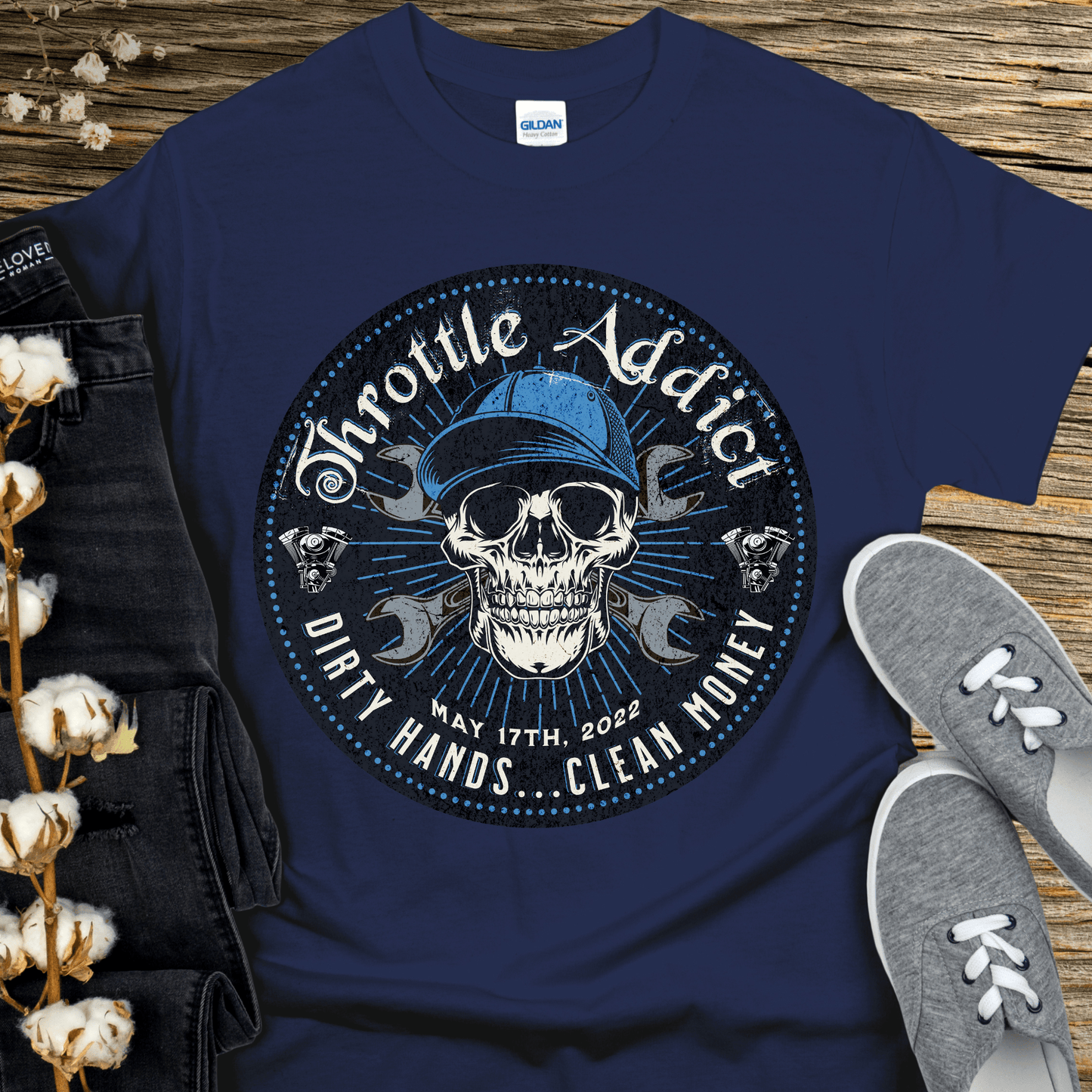 Custom Recovery T-Shirt | Inspiring Sobriety | Throttle Addict, - Dirty Hands, Clean Money