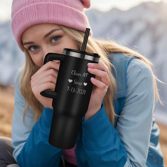 Custom SS Recovery Tumbler | Inspiring Sobriety | Clean AF Since