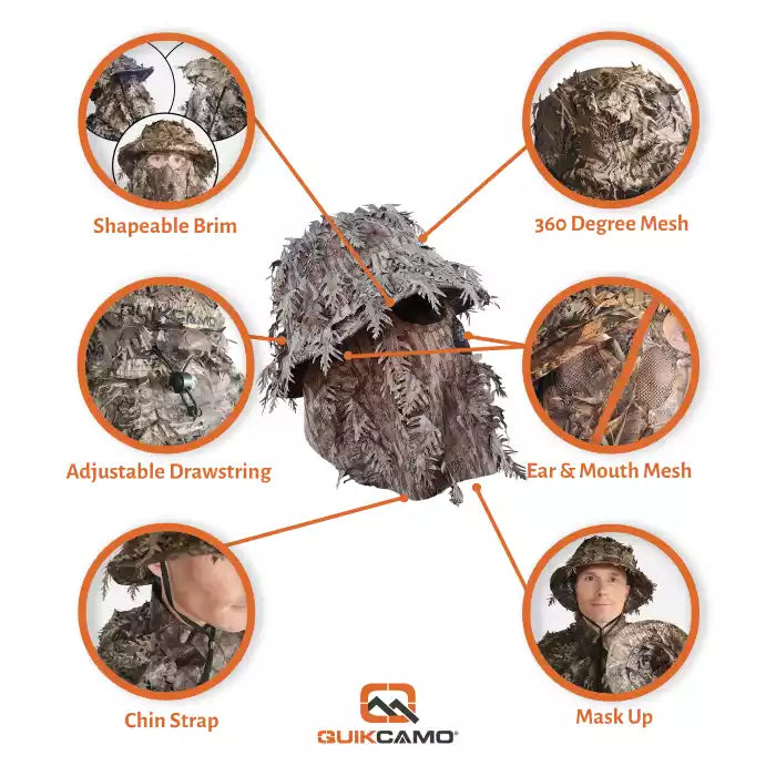Hunting Hat & Camo Mask: 3D Leafy Bucket / Boonie Hat (Mossy Oak / Realtree)