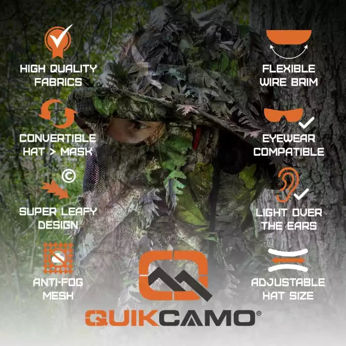 Hunting Hat & Camo Mask: 3D Leafy Bucket / Boonie Hat (Mossy Oak / Realtree)