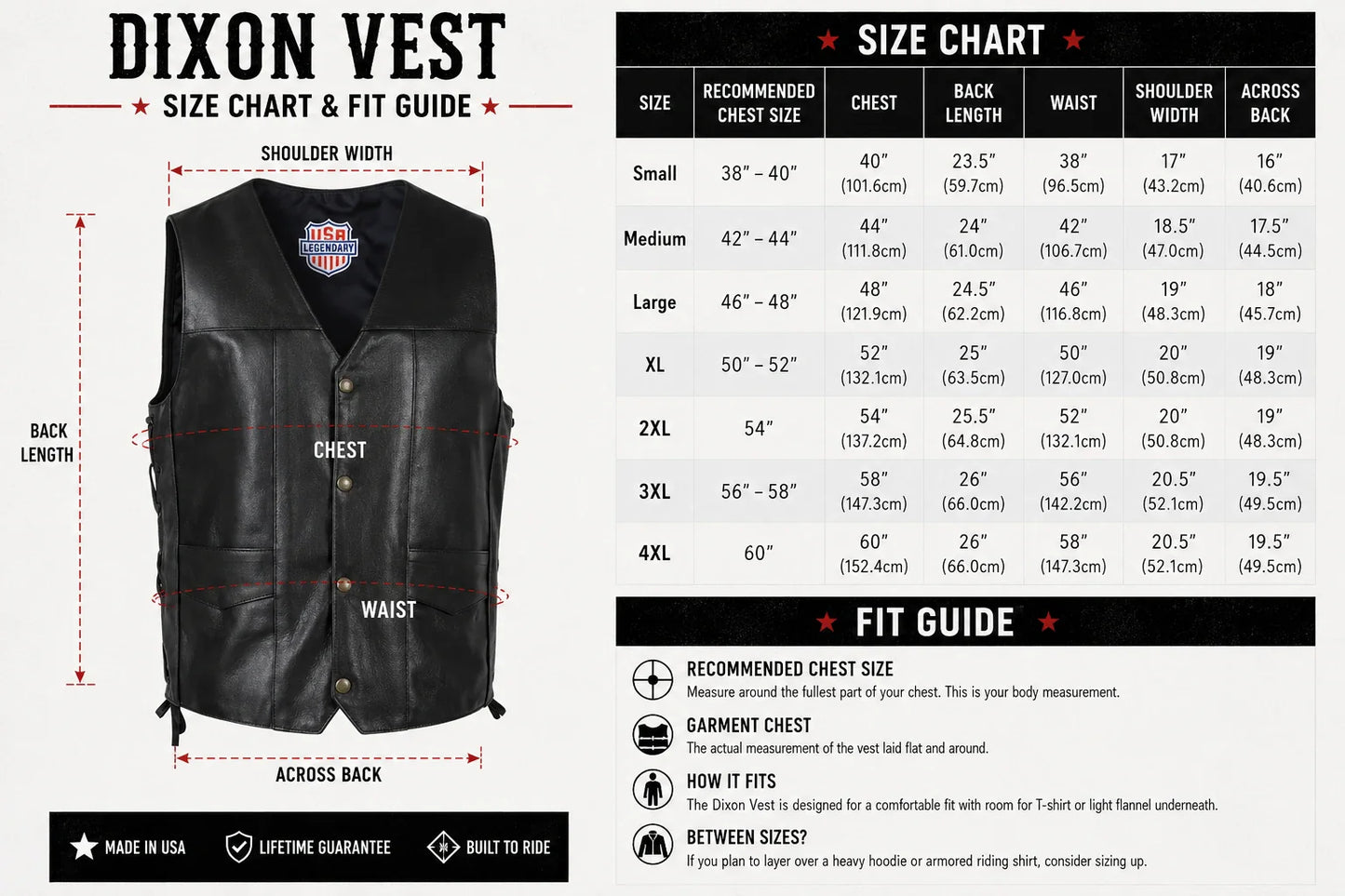 Legendary Dixon Men's Leather Motorcycle Vest