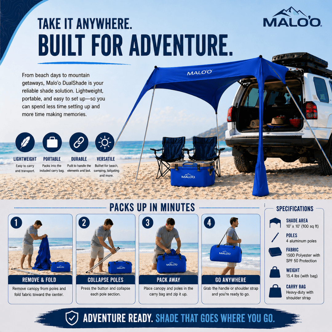DualShade 10x10 Beach Canopy – Instant Sun Shelter & Vehicle-Mounted Awning