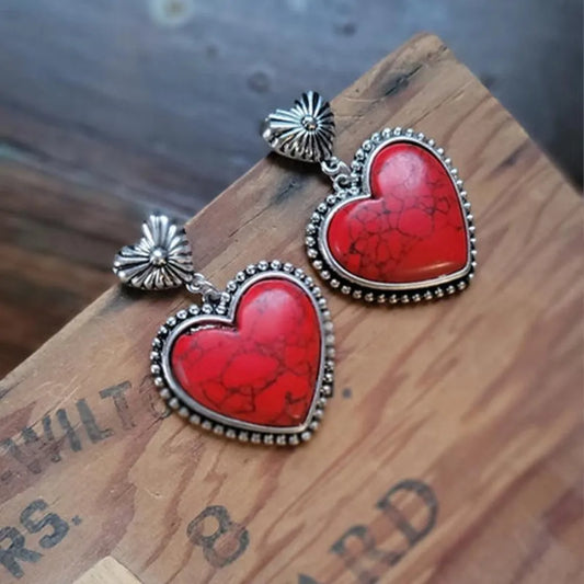 Turquoise Alloy Heart Dangle Earrings - 2 Styles