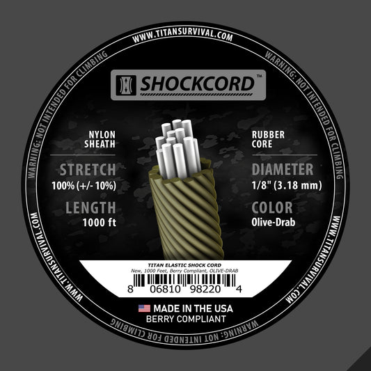 1/8" Olive-Drab Shock Cord, 1000 FT SPOOL