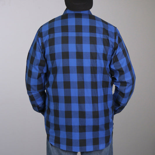 Hot Leathers Men's 'Sin Highway' Black/Blue Cotton Flannel Shirt - Button Front - Riding/Casual/ Work Wear - FLM2006