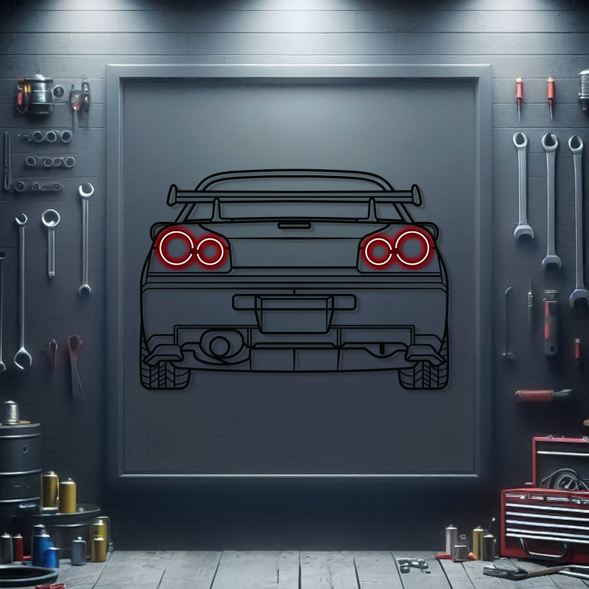 GT-R R34 Back View Metal Neon Car Wall Art - MTN0095