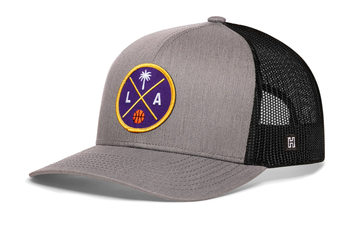 Los Angeles Basketball Trucker Hat | Purple & Gold LA X Snapback