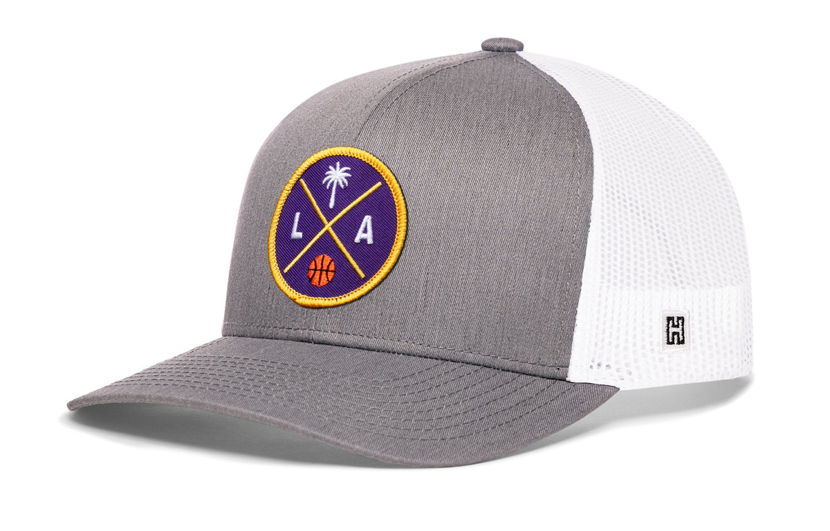 Los Angeles Basketball Trucker Hat | Purple & Gold LA X Snapback