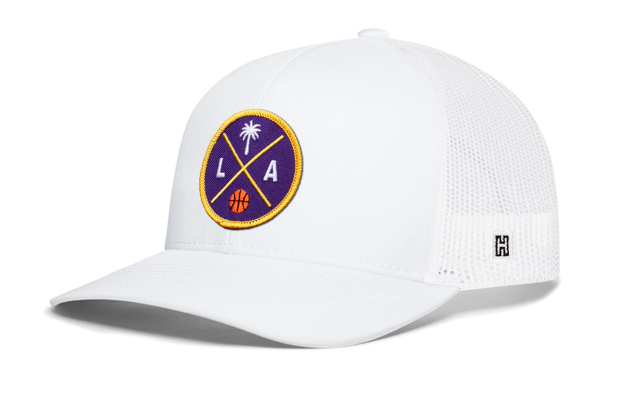 Los Angeles Basketball Trucker Hat | Purple & Gold LA X Snapback