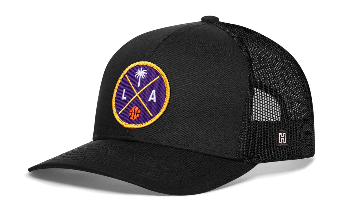 Los Angeles Basketball Trucker Hat | Purple & Gold LA X Snapback