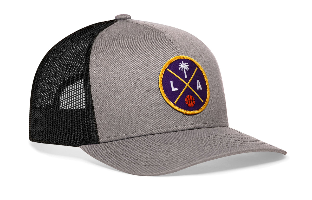 Los Angeles Basketball Trucker Hat | Purple & Gold LA X Snapback