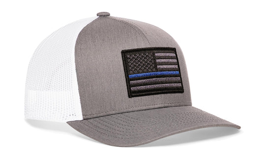 Thin Blue Line Trucker Hat | Gray-White Police Tactical Snapback