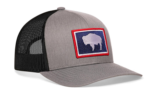 Wyoming Flag Trucker Hat | Gray-Black WY Snapback