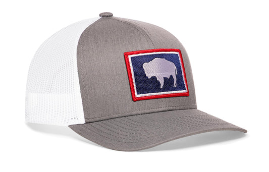 Wyoming Flag Trucker Hat | Gray-White WY Snapback