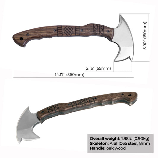 Handcrafted tomahawk "Takoda" with tribal engraving