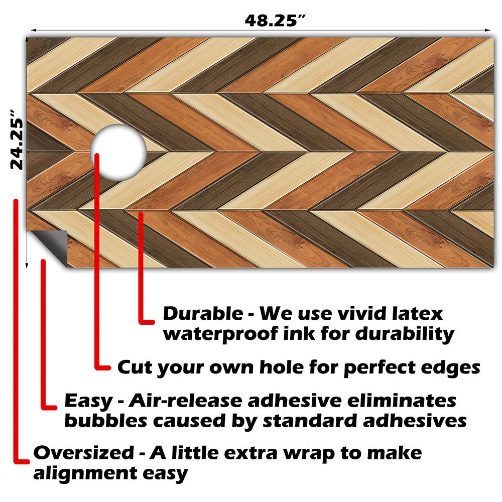 Wood Chevron - Cornhole Board Wrap - Set of 2