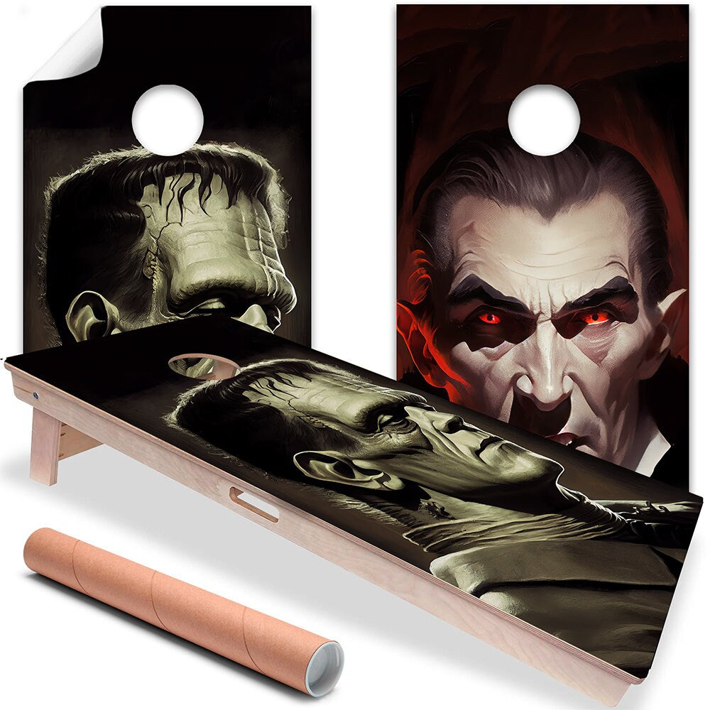 Frankenstein vs Dracula - Cornhole Board Wrap - Set of 2