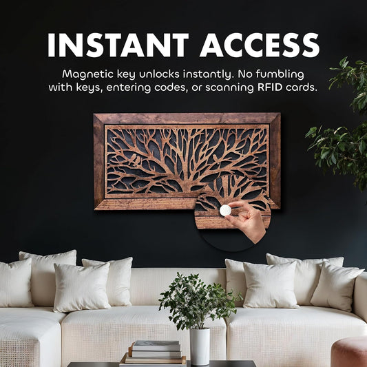 Birds in a Tree Large Gun Concealment Decor - Handcrafted Wooden Gun Cabinets - Gun Shelf Hidden Storage for Rifles, Shotguns, & Handguns - Quick Access Hidden Wall Safe